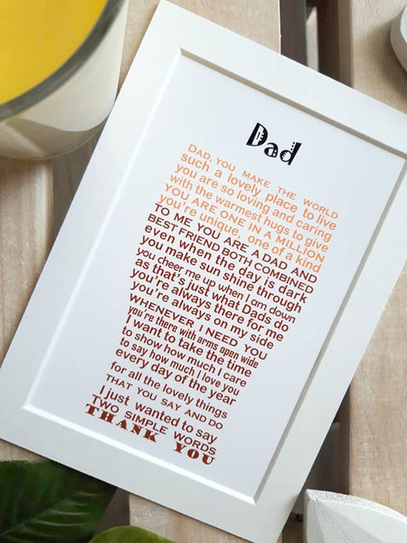Dad Gift -   Pint Shaped Poem Print - 7x5