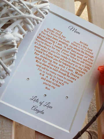 Mother of the bride gift from Daughter -   7x5 Personalised Wedding Poem Print