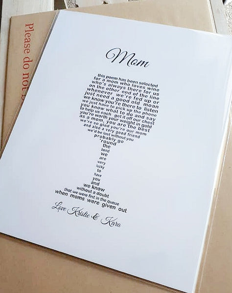 Mum Gift -  (10x8) wine glass poem