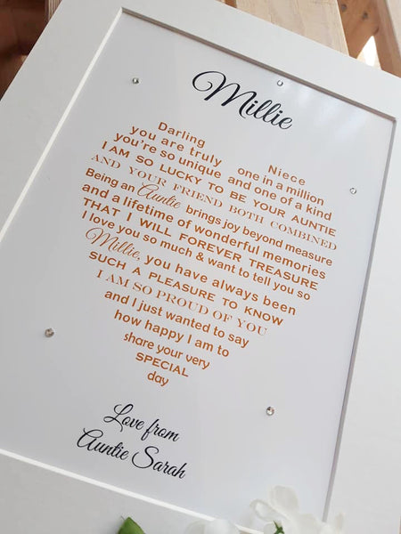 Niece Wedding Gift - UNFRAMED Personalised print
