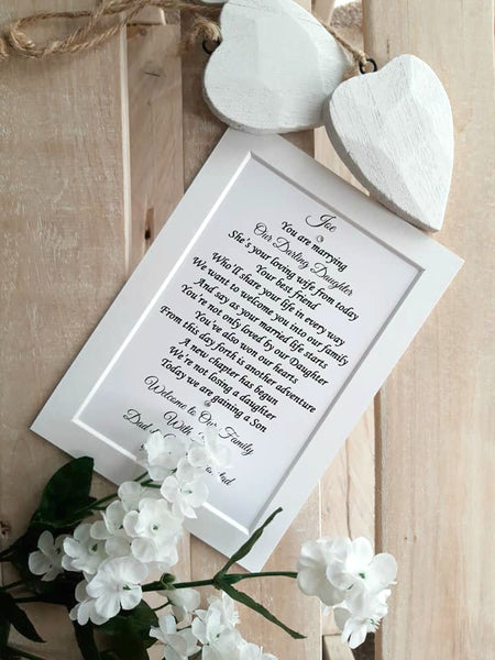Wedding Day Gifts for Son in Law  -  7x5 Personalised Wedding Poem Print
