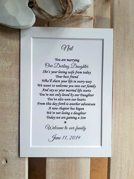 Son in Law wedding Gift -  Personalised Wedding Poem Print