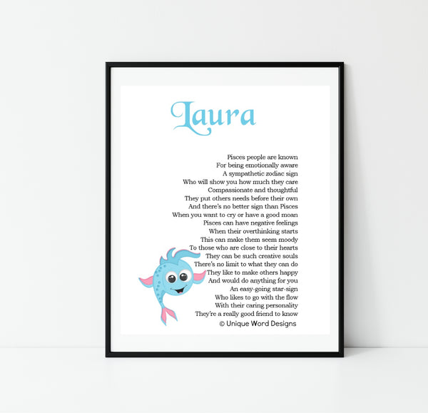Zodiac Star Sign Gift - Pisces Horoscope Print - February March Birthday