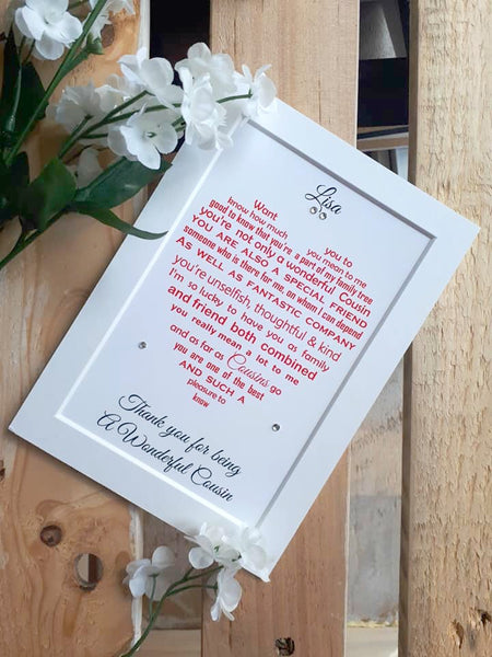 Cousin Gift -   (7x5) Personalised Poem Print