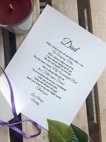 Dad Gift -  Dad Personalised Poem Print