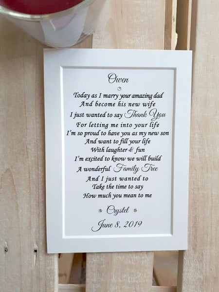 Wedding Day gift for Stepson -  7x5 Personalised Wedding Poem Print