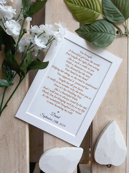 Wedding Day Gifts for Mother of the Bride from Groom -  7x5 Personalised Wedding Poem Print