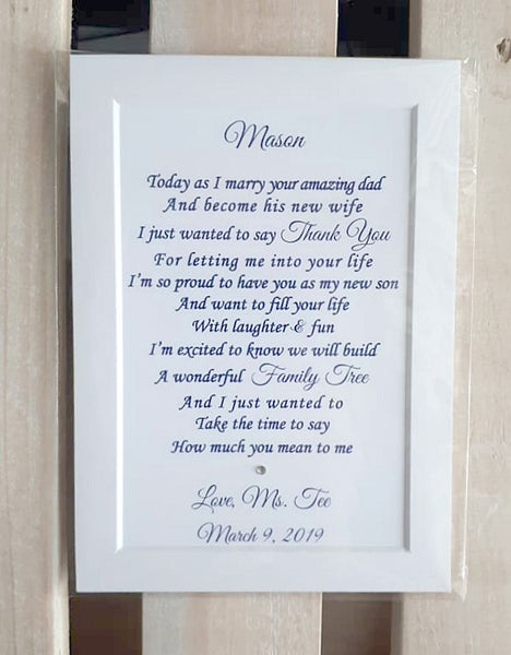 Wedding Day gift for Stepson -  7x5 Personalised Wedding Poem Print