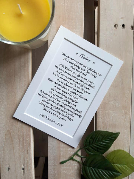 Wedding Day Gifts for Son in Law  -  7x5 Personalised Wedding Poem Print