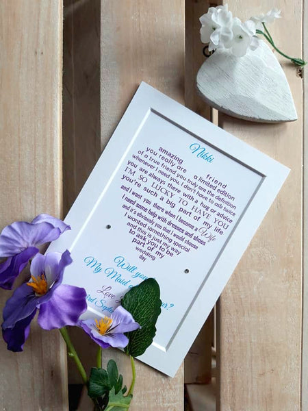 Will you be my Bridesmaid-  7x5 Personalised Wedding Poem Print