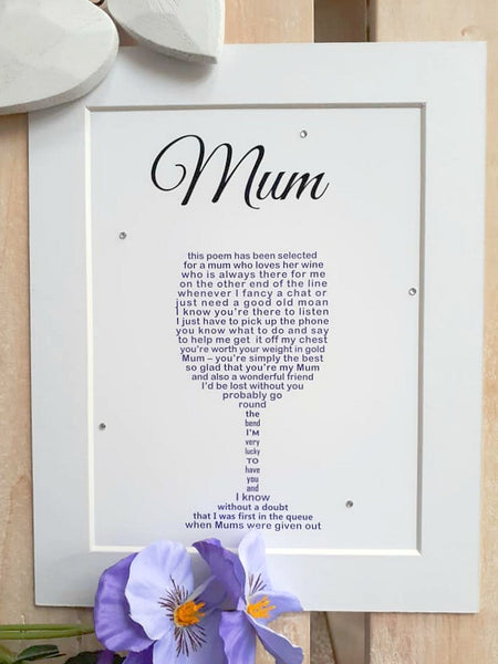 Mum Gift -  (10x8) wine glass poem