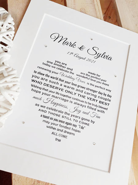 Renewal of Vows Gift - Personalised Poem Print Couple - Photo optional