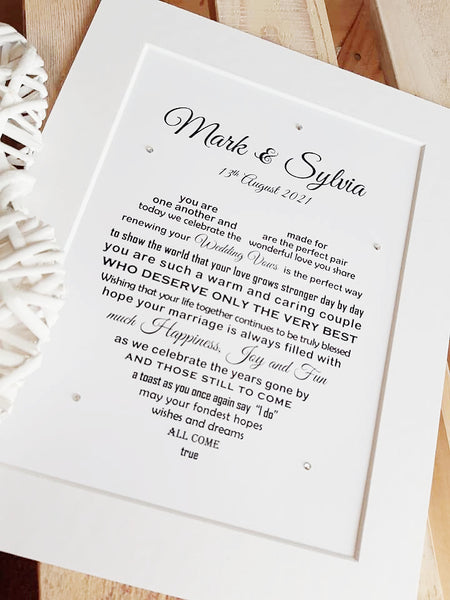 Renewal of Vows Gift - 10x8 Personalised print for Vow Renewal Ceremony