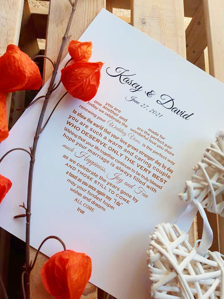 Renewal of Vows Gift - Personalised Poem Print Couple - Photo optional