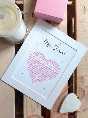 Friend Gift - Personalised Sentimental Poem Print shaped into a heart