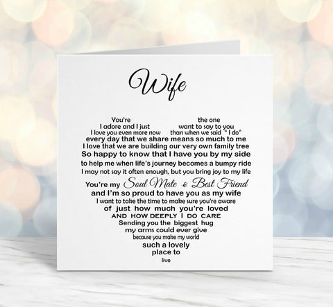 Wife Valentine Card - Written, designed and printed in Jersey